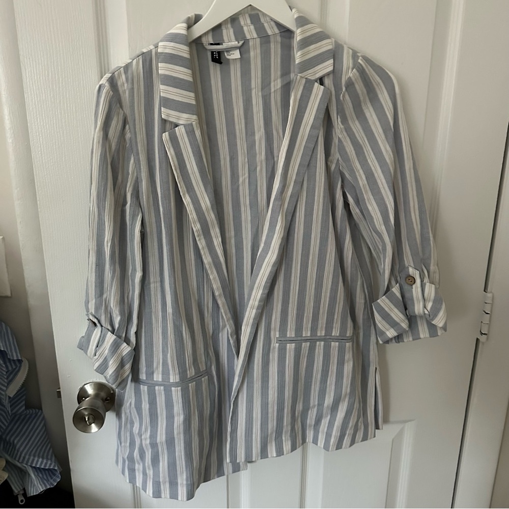 Blue and White Striped Blazer